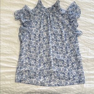 Blue Floral Ruffle Sleeve Top